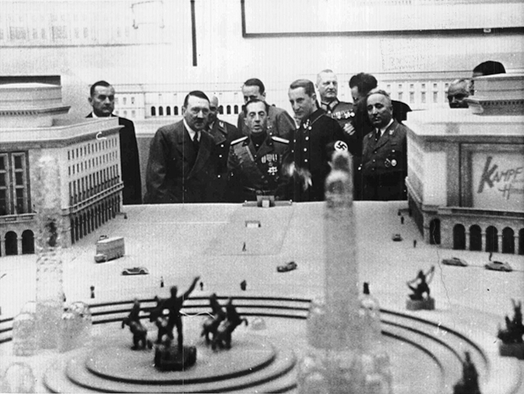 Adolf Hitler and Minister Ferruccio Lantini in front of a model of the Rundes Platz in Berlin at the opening of the architecture and applied arts exhibition in Munich's Haus der Deutschen Kunst